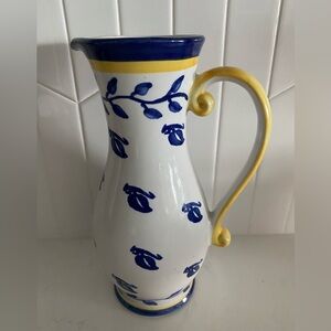 Blue and Yellow Floral Ceramic Pitcher/Vase